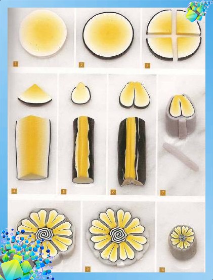Polymer clay yellow flower easy cane - DIY step by step tutorial