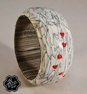 polymer clay bracelet - grey  fimo with small heart