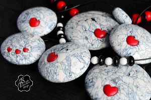 Polymer clay jewelry with hearts - romantic set of handmade jewelry