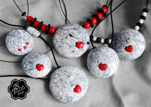 Polymer clay jewelry with hearts - romantic set of handmade jewelry