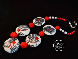 polymer clay valentine day present - necklaces- grey  fimo with small heart 