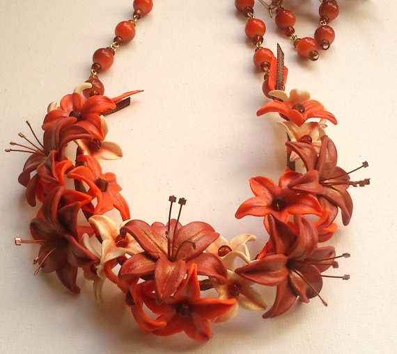 Fall Fashion - Lily jewellery - Tangerine, ochre jewellery - Handmade jewellery - polymer clay - fimo