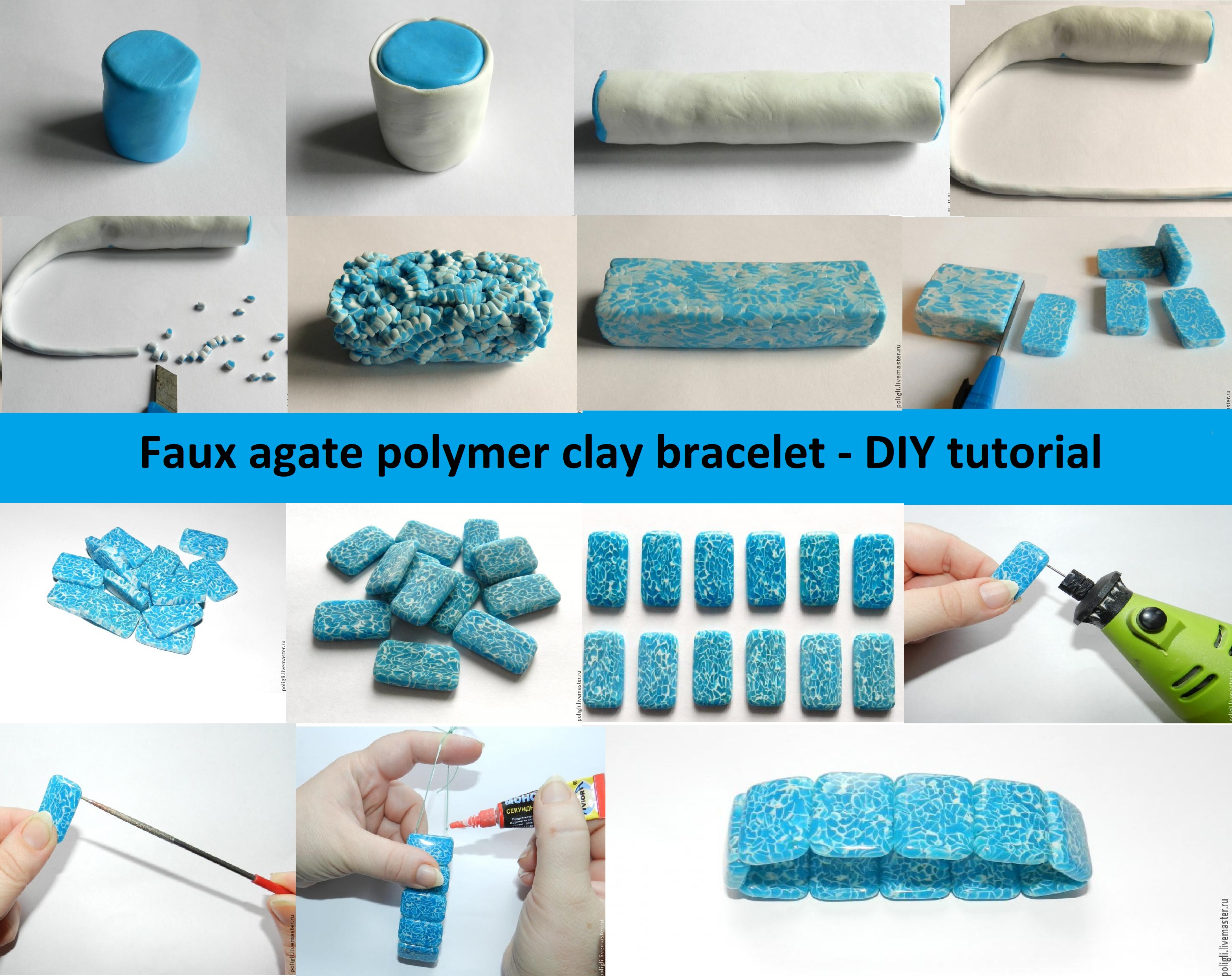 Faux agate polymer clay bracelet - DIY tutorial