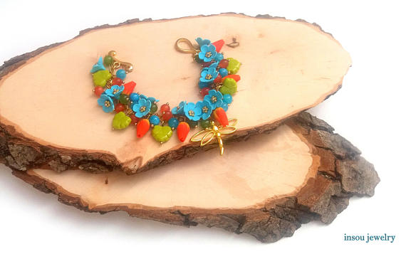 Flower Bracelet, Colourful Bracelet,Flower Jewelry, Tulip, Forget Me Not Jewelry, Gift For Women, Handmade Bracelet, polymer clay fimo