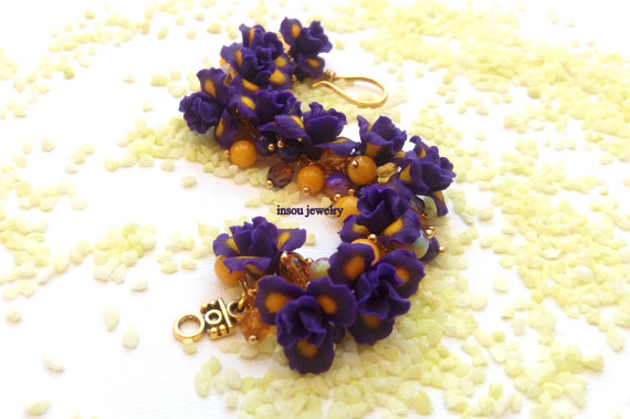 Flower Bracelet, Purple Jewelry, Wedding Bracelet, Iris, Purple Flowers, Handmade Bracelet, Spring Jewelry, Wedding Jewelry, Gift For Her, polymer clay, fimo