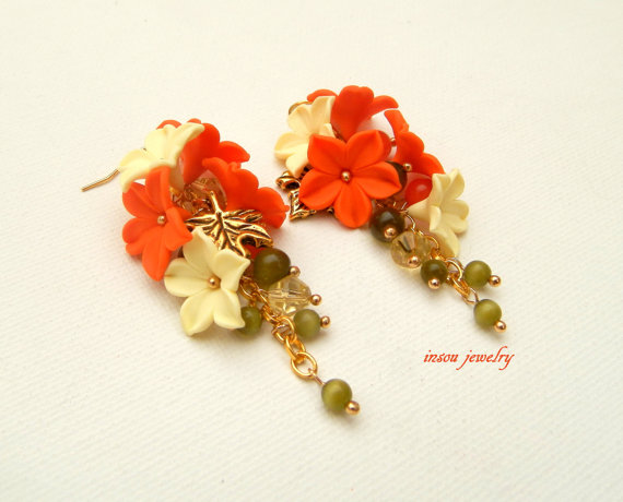 Flower Earrings Spring Earrings Orange Earrings Dangle Earrings Flower Jewelry Orange Jewelry Handmade Earrings Polymer Jewelry Gift For Her polymer clay fimo