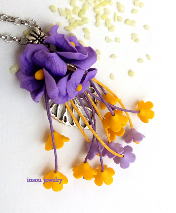 Flower Necklace, Lilac Jewelry, Spring Jewelry, Malva, Flower Jewelry, Handmade Necklace, floral Fashion, Gift for Her, Forget Me Not
