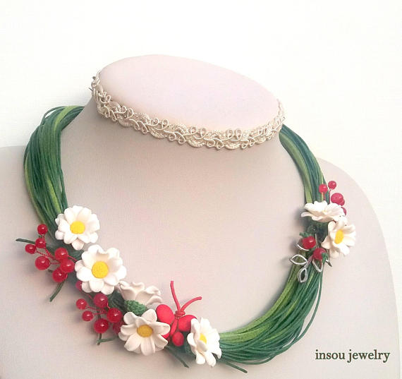 Choose an amazing handmade gift for a woman from 100 polymer clay flower jewelry