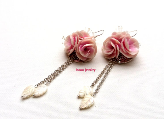 Pink Earrings Sakura Cherry Blossom Flower Earrings Dangle Earrings Romantic Earrings Handmade Earrings Floral Jewelry Gift For Her polymer clay flower jewelry
