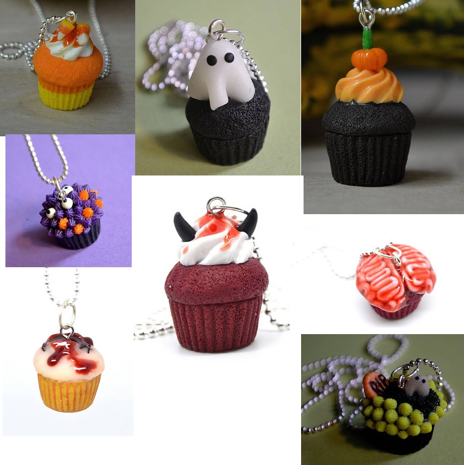 Polymer clay Halloween cupcake pendants