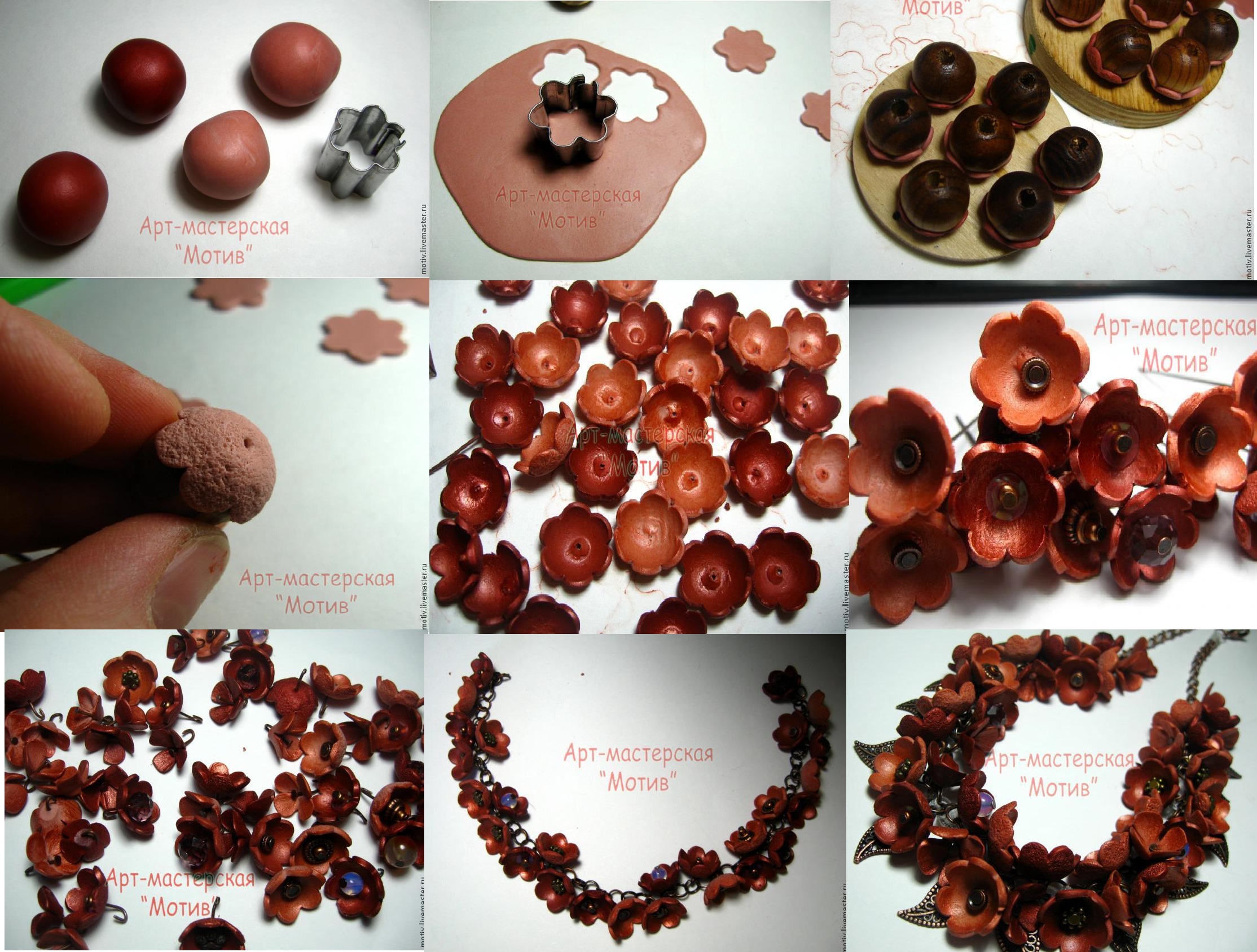 Polymer clay autumn flower necklace - DIY step by step tutorial