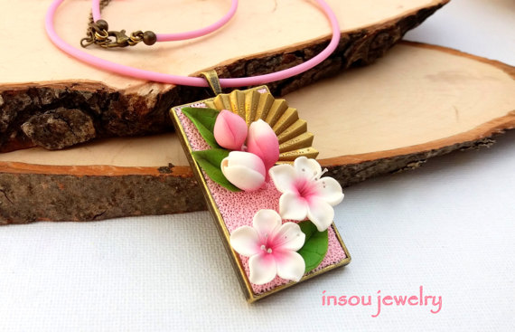 Sakura, Pink Necklace, Cherry blossom, Sakura Jewelry, Pink Jewelry, Flower Necklace, Spring Jewelry, Romantic Jewelry, Gift For Women, polymer clay, fimo