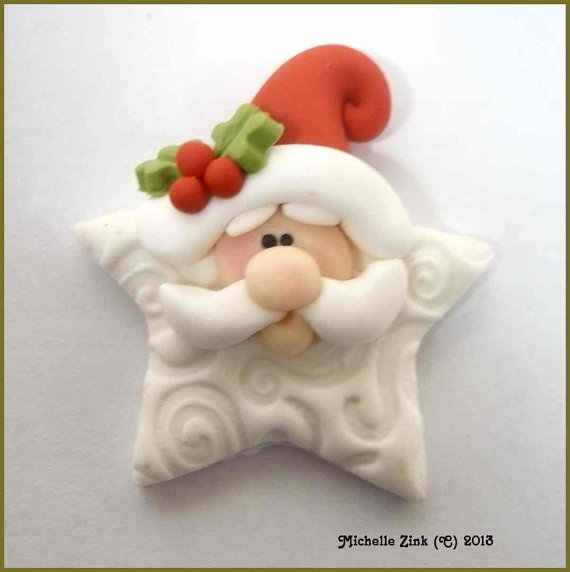 polymer clay stars Christmas tree ornaments - handmade Santa star - diy - fimo star