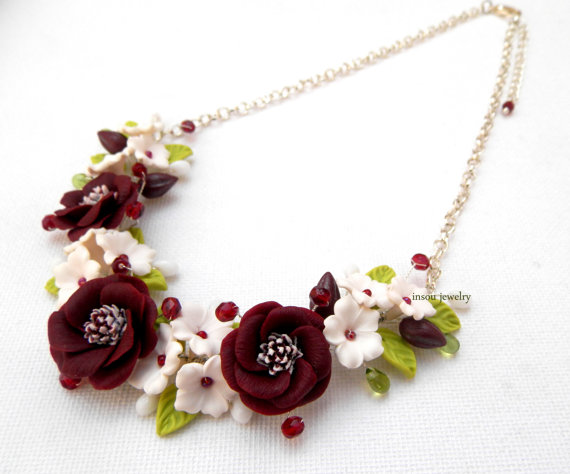 Spring necklace - Flower jewelry - Cosmos - Sakura - Handmade polymer necklace - polymer clay fimo