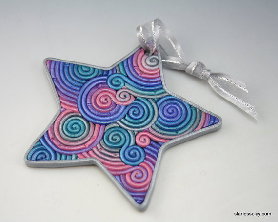 polymer clay stars Christmas tree ornaments - handmade - diy - fimo star