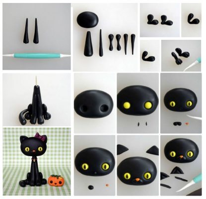 Polymer clay Halloween black cat - DIY step by step tutorial