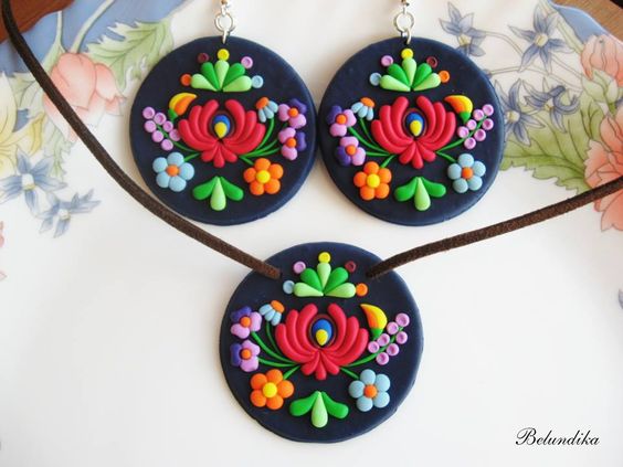 Polymer clay folk jewelry that match perfectly to your traditional costume