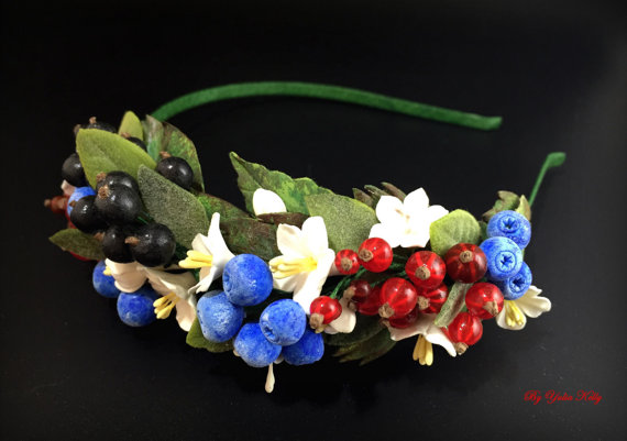 Berries headband, Flower headband, Floral headband, Polymer clay flower, Polymer clay headband, Hair accessories, Tiara with berries