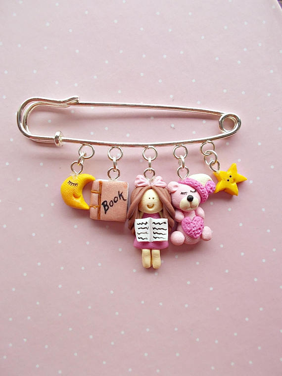 Polymer clay safety pin brooches