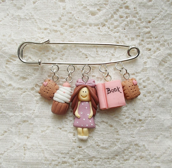 Polymer clay safety pin brooches