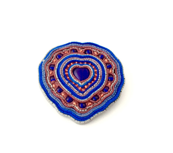 Brooche- imitation soutache. Handmade brooch. Heart brooche.polymer clay brooches ideas