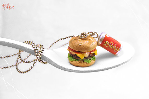 Cheeseburger Necklace, Hamburger Necklace, Soda Can Necklace, Fast Food Jewelry, Miniature Food Jewelry, Kawaii Jewelry, Pendant Teenager gift