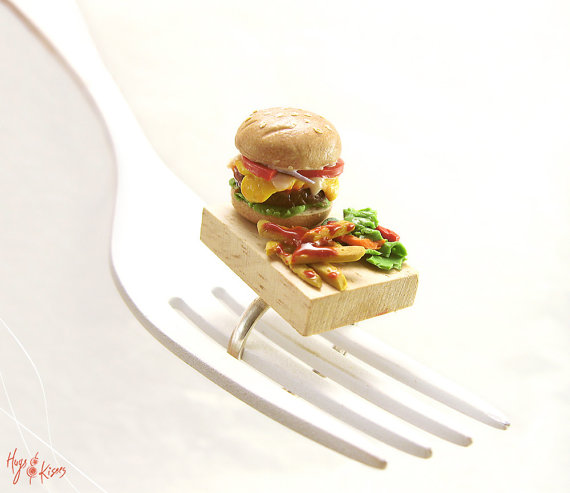 Cheeseburger Ring, French Fries Ring, Miniature Food Jewelry, Hamburger Ring, Fast Food Jewelry, Mini Food Jewelry,Foodie gift,Teenager gift