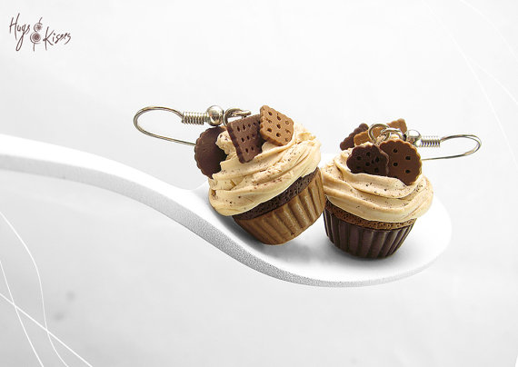 Chocolate Cupcake Earrings, Miniature Food, Food Jewelry, Chocolate Hooks, Polymer Clay Earrings, Cupcake Jewelry, Kawaii Jewelry, Foodie Gift, Polymer clay miniature food earrings