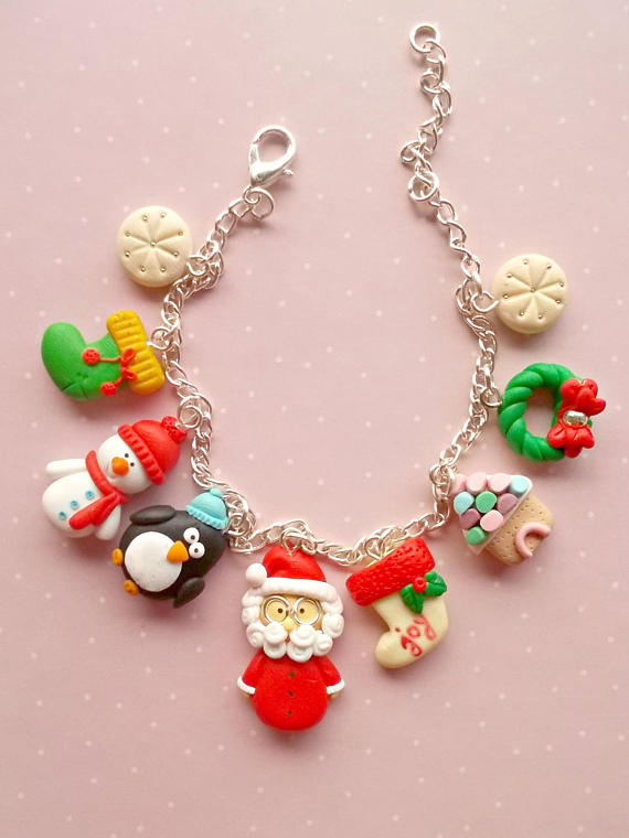 Christmas Bracelet - Winter Bracelet - Snowflake Bracelet - Christmas Gift - Xmas Bracelet - New Year Bracelet - Santa Bracelet - polymer clay Christmas bracelets