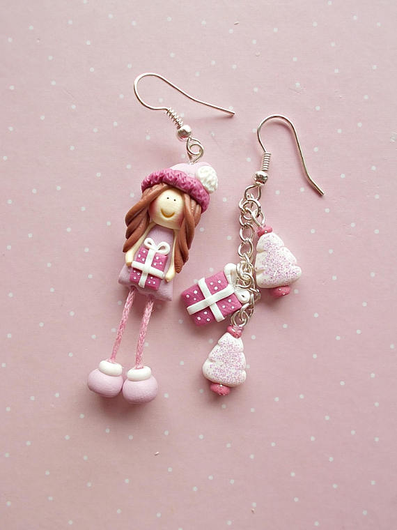 Christmas Earrings - Winter Earrings - Christmas Gifts - Secret Santa Gift Idea - Winter Earrings - Pink Purple Erarings - Dangle Earrings