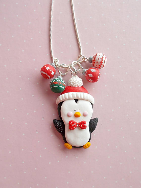 Christmas Necklace - Penguin Necklace - Christmas Jewelry - Xmas Necklace - Secret Santa Gift - Christmas Gift - Gift for her