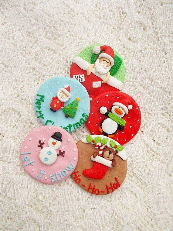 Christmas Pin Brooch - Christmas Gifts - Stocking Filler Jewelry - Christmas Jewellery - Santa, Penguin, Snowman jewelry, polymer clay Christmas jewelry