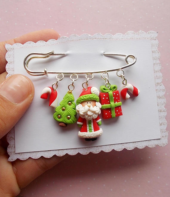 Christmas Pins - Christmas Jewelry - Santa Brooch - Xmas brooches - Secret Santa gifts ideas - Novelty Jewelry - Winter Badge