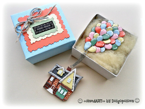 Christmas gift - Double brooch pin - gift-for-her - statement jewelry - polymer clay - Balloons - Beauty gift - polymer clay jewelry - house - lovely polymer clay brooches