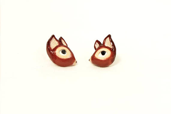 Earrings Deer (Fimo Polymer Clay) Studs Handmade