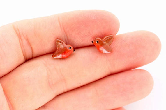 Earrings Robin (Fimo Polymer Clay) Studs Handmade