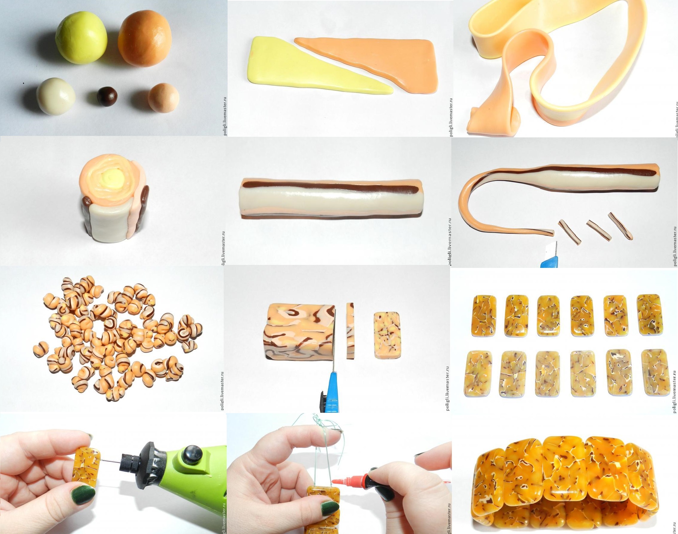 Faux amber polymer clay bracelet - DIY tutorial