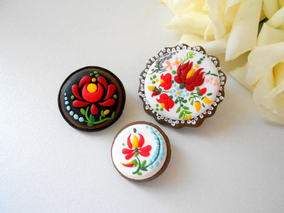 Flower filigree brooches polymer clay, applique brooches, set of 3 brooches, Polymer Clay Jewelry, Floral brooches, Gift for her