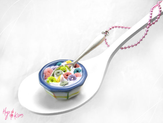 ood Jewelry, Fruit Loops Necklace, Miniature Food, Colorful Necklace, Foodie Gift, Kawaii Necklace, Breakfast Necklace, Cereals Necklace