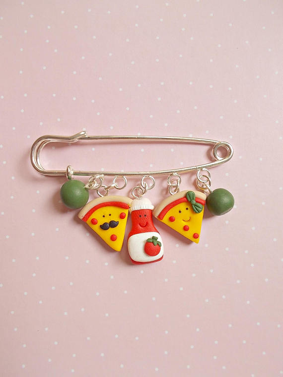 Polymer clay safety pin brooches