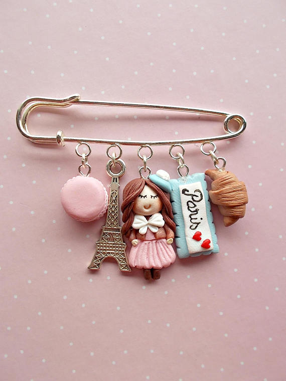 Polymer clay safety pin brooches