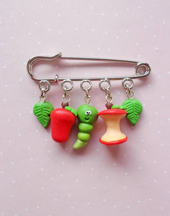 Fruit jewelry Apple pin Fall Jewelry Teacher gift Funny jewelry Vegan gift Kawaii pins Gift Christmas Gift - Polymer clay safety pin brooches