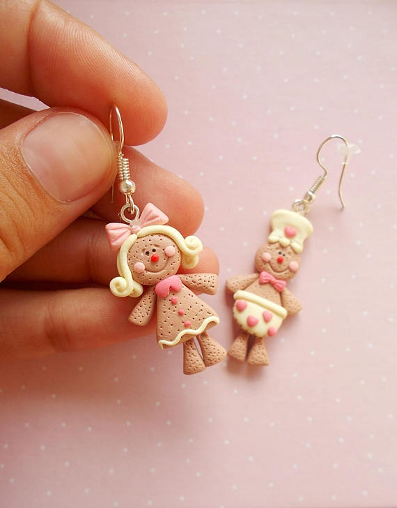 Gingerbread Man Earrings - Christmas Earrings - Dangle Earrings - Gift for girlfriend - Food Earrings - Christmas Jewelry