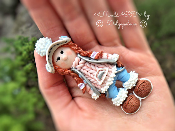Jewelry - Polymer clay brooch - Funny girl - Winter jewelry - Christmas - Autumn gifts - gift for her - kids fashion - best gift - Pin - lovely polymer clay brooches