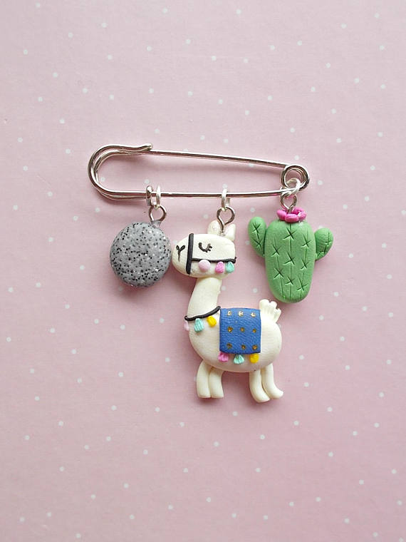 Llama Gift - Llama Jewelry - Llama Pin Badge - Llama Accessories - Christmas Gifts - Animal Jewelry - Polymer clay safety pin brooches