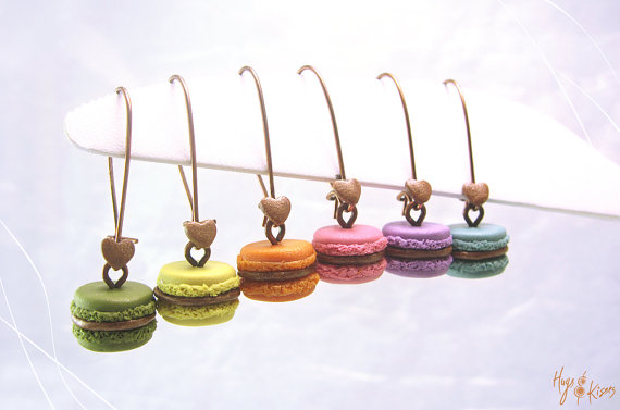 Macaron Earrings, Colorful Copper Earrings, Polymer Clay Food Earrings, Macaron Jewelry, Miniature Food Jewelry, Rainbow Kawaii Jewelry