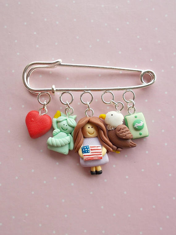 Polymer clay safety pin brooches