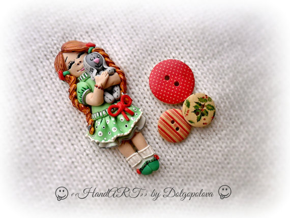 Polymer clay brooch - Handmade brooch - Bunny - Christmas gift - kid's fashion - for kids - Women's jewelry - polymer clay jewelry