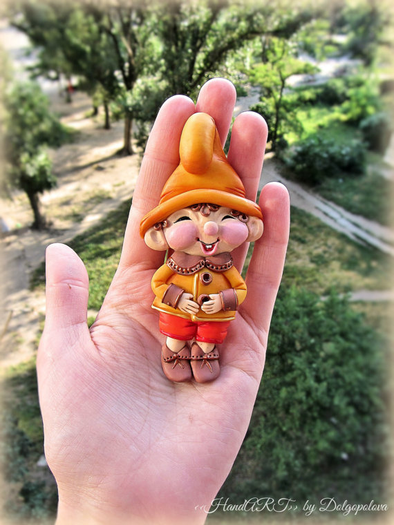 Polymer clay brooch lovely gnome - Jewelry - gift for her - kids fashion - gift ideas - polymer clay jewelry - brooch pin - fairytale