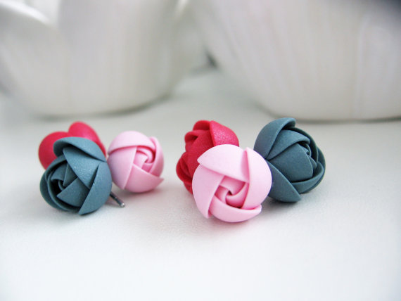 Polymer clay colored roses jewelry